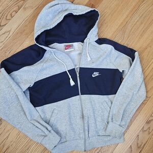 Nike Gray and Navy Zip-Up Hoodie